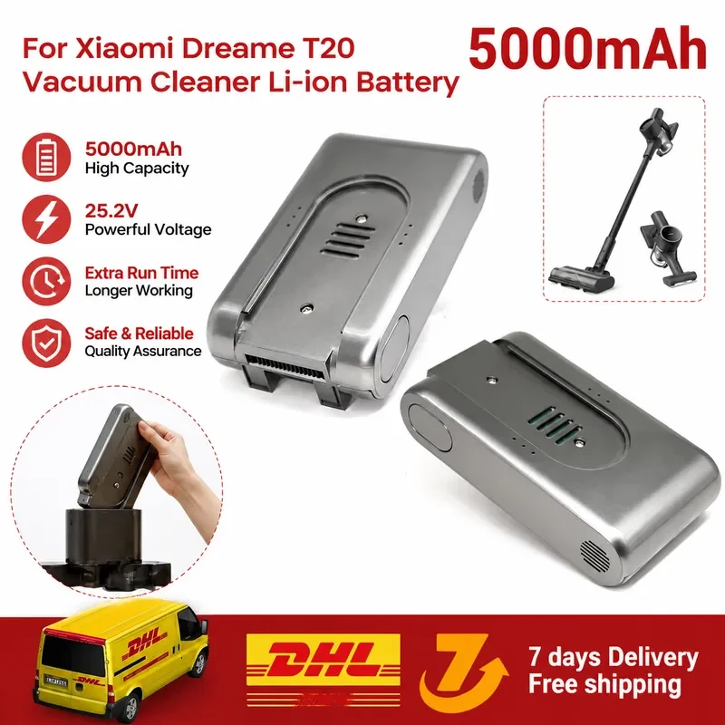 5000mAh Replacement Battery for Xiaomi Dreame Vacuum Cleaner T20 25.2V 3000mAh Li-ion New High Capacity Vacuum Cleaner