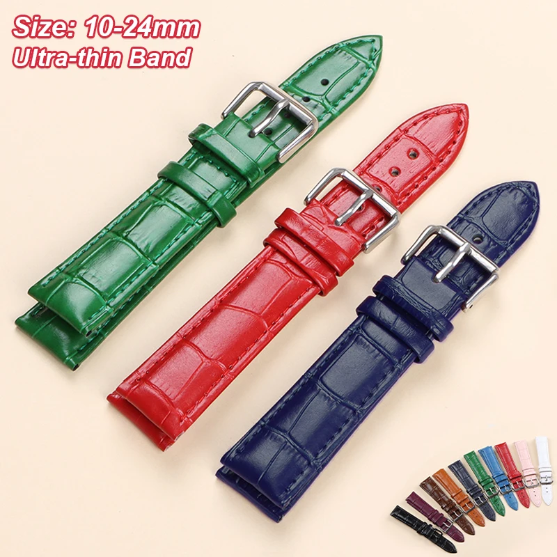 Image of Leder-Uhrenarmband 12, 14 mm, 16 mm, 18 mm, 19 mm, 20 mm, 21 mm, 22 mm, echtes Leder-Uhrenarmband mit silberner Dornschließe, universelles Armband