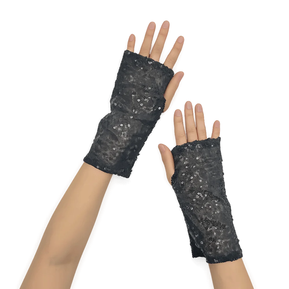 

Elastic Sequin Half Finger Gloves Sequined Polyester Reflective Stage Gloves Solid Color Creased Fingerless Performance Handwear