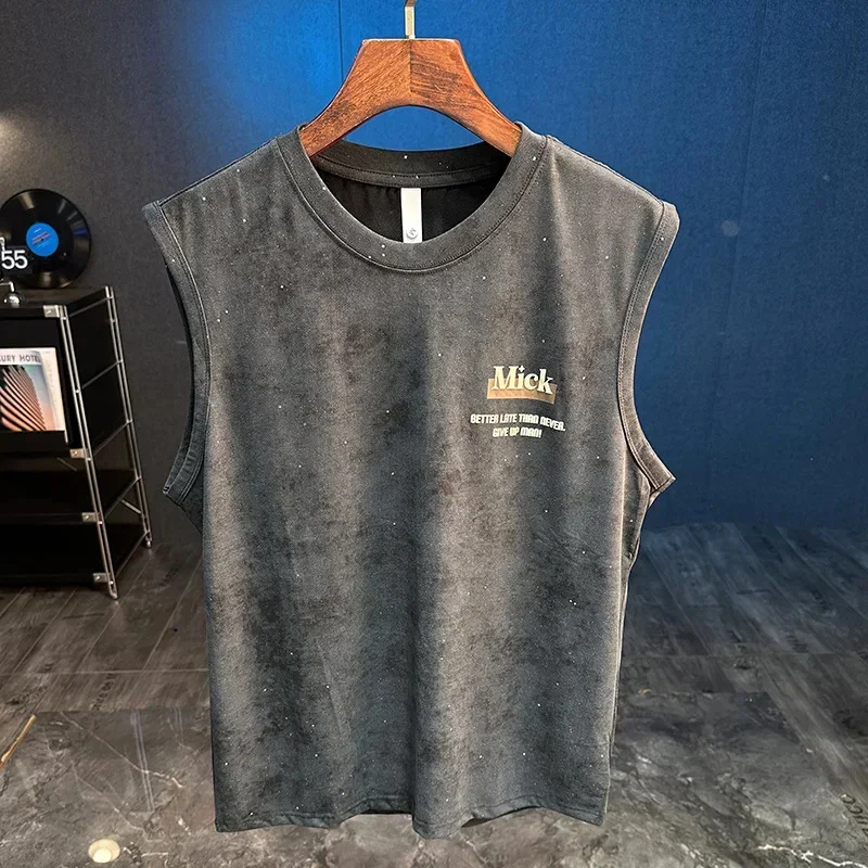 

2026 Summer New Sports Fitness Loose Tank Top Men's Fashion Trend Casual Printed Sleeveless T-shirt