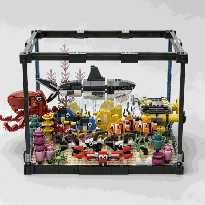 1511PCS Big Fish Tank Remix MOC Model Custom Puzzle Ocean Scene Building Blocks DIY Assembly Educational Display Toy Collection