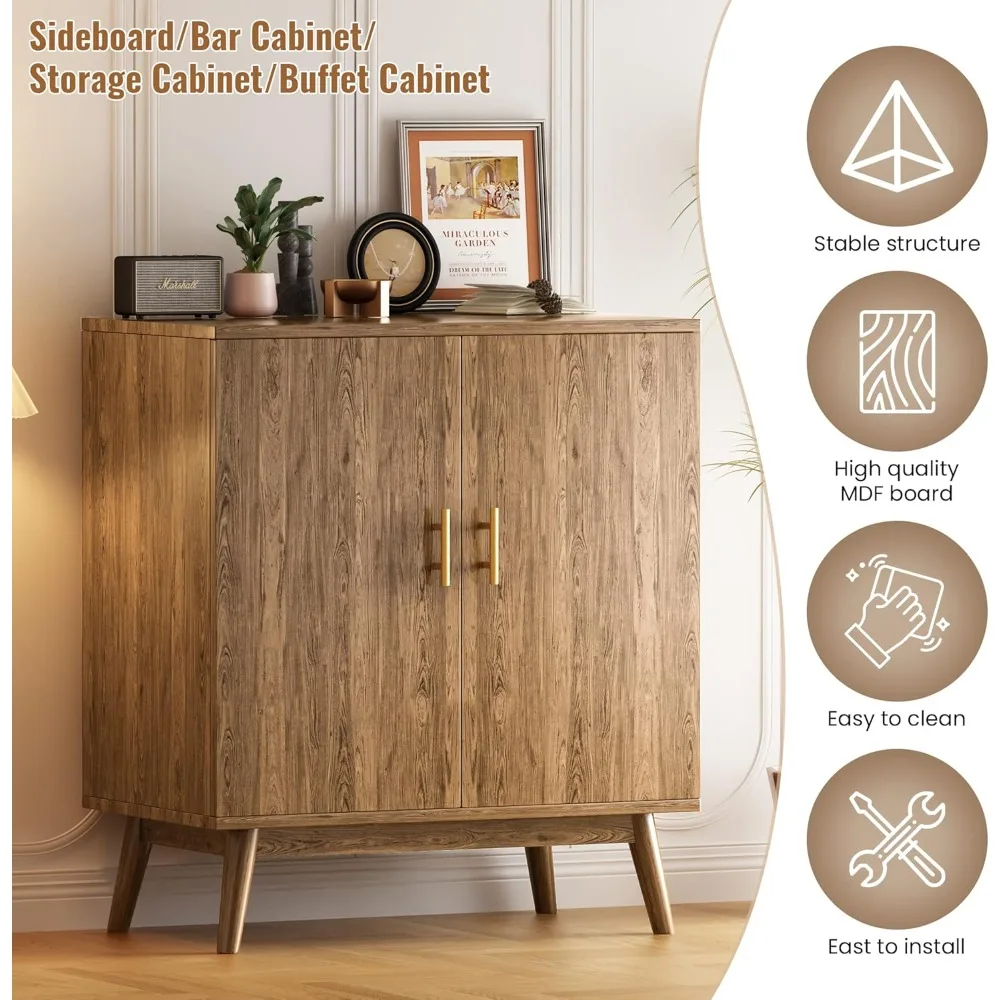 خزانة تخزين النبيذ والزجاج البني مع أبواب مزدوجة ورف النبيذ المدمج #4