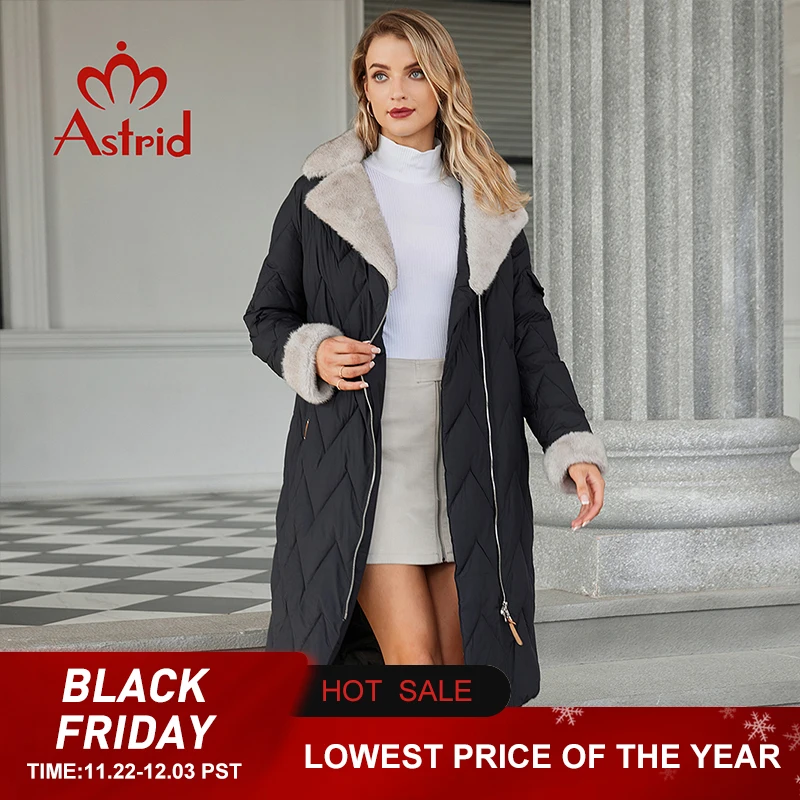 Astrid Winter Women Parka Fur Collar Hood Belt Thick Warm Overcoat Fashion Long Down Jacket Quilted Coat Female Clothing 20695