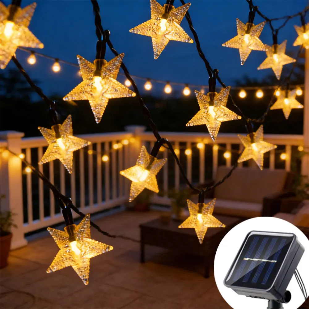 

5/7/12m Outdoor Solar Garland Lamp LED Star String Light for Garden Eid Mubarak Wedding Party Muslim Ramadan Home Decoration