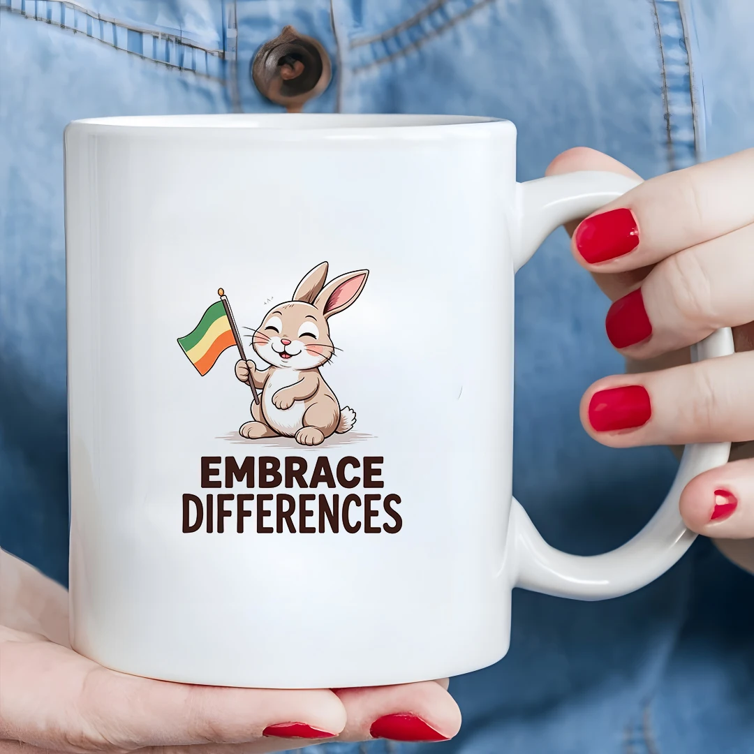 

11oz cartoon rabbit mug Zimbabwe flag design EMBRACE DIFFERENCES kids cold hot beverage cup Christmas gift family office mu