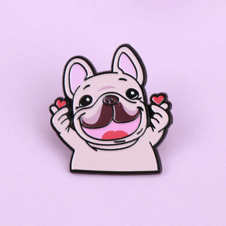Joli bouledogue français en métal émaillé pour animaux de compagnie, épingles à revers amusantes, Badges, accessoires de sac à dos, vente en gros, bijoux cadeau pour enfants