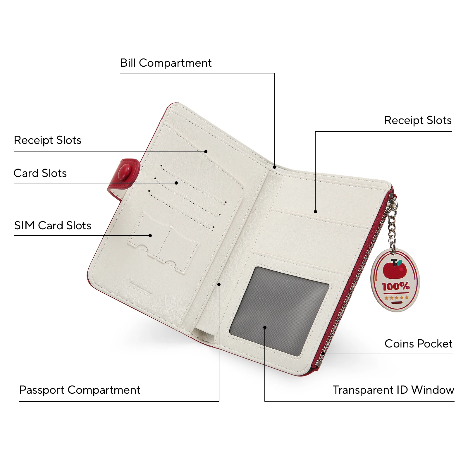 toutou y2k Dog Passport Wallet Red Multi-Function Card Holder Travel Purse with Apple Charm ita bag Wallet | Wallets for women