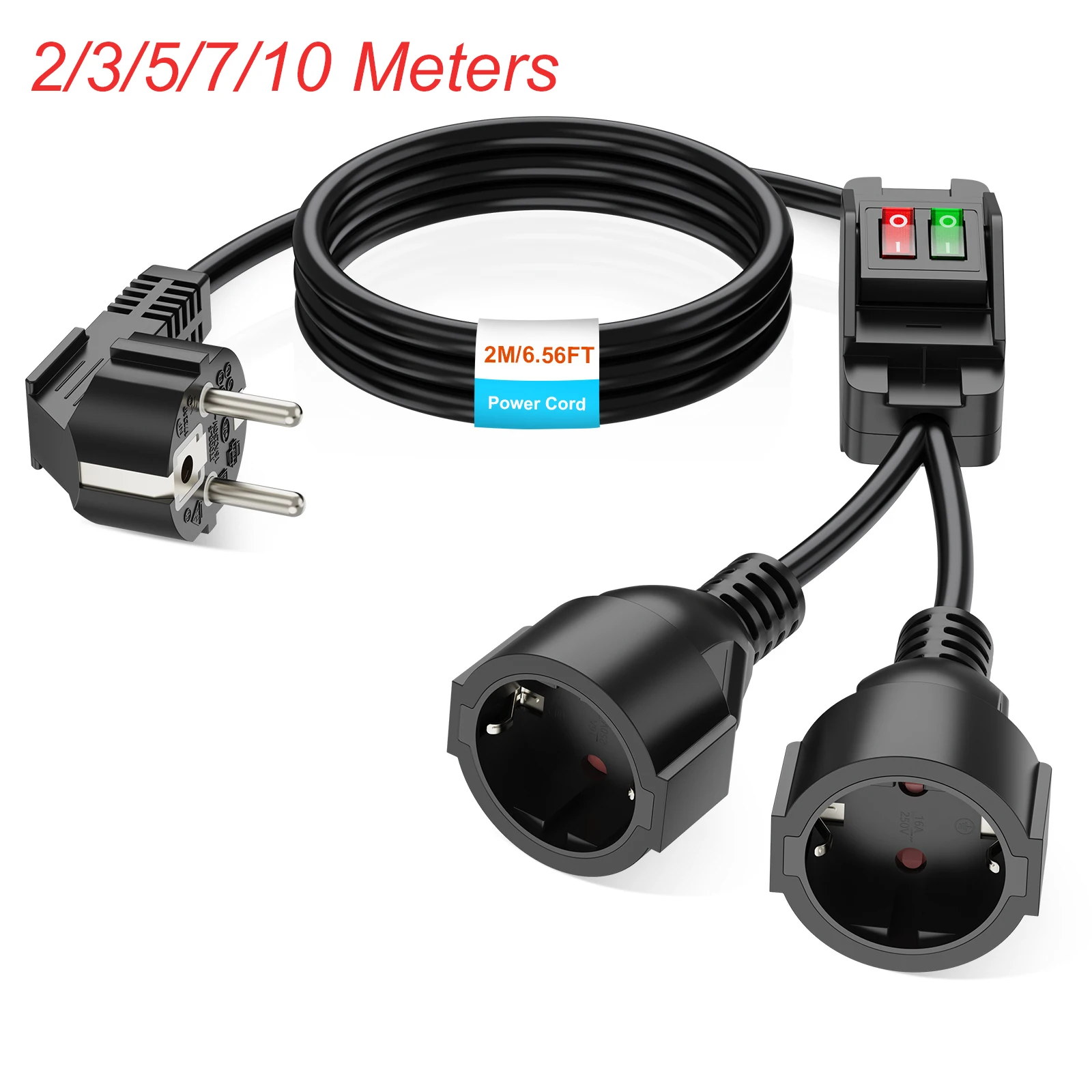 

Удлинитель с вилкой европейского стандарта и переключателем ВКЛ/ВЫКЛ. Кабель питания 0,4/2/3/5/7/10 м имеет 2 розетки Schuko IP44 для дома и улицы, черный