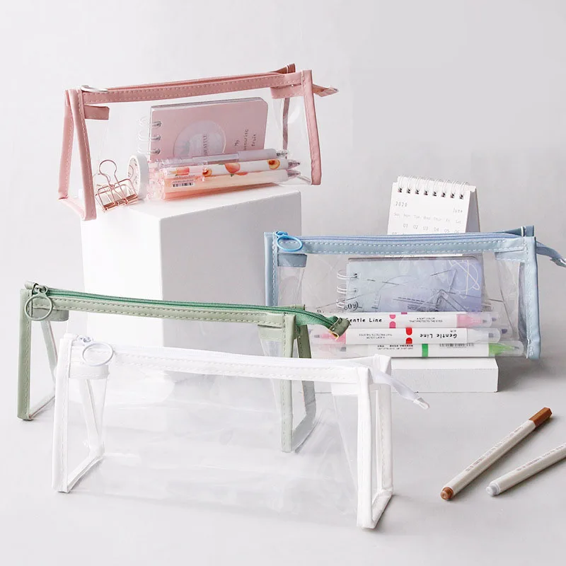 

Mondrian Color Transparent Pencil Bags Large Capacity Simple Pen Bag School Study Stationery Office Supplies