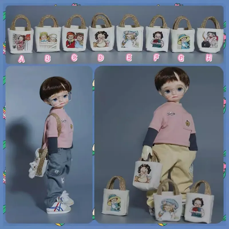 

BJD Doll Clothing Accessories Retro 1/6 Yosd Doll Canvas Straw Rope Canvas Bag Shoulder Bag
