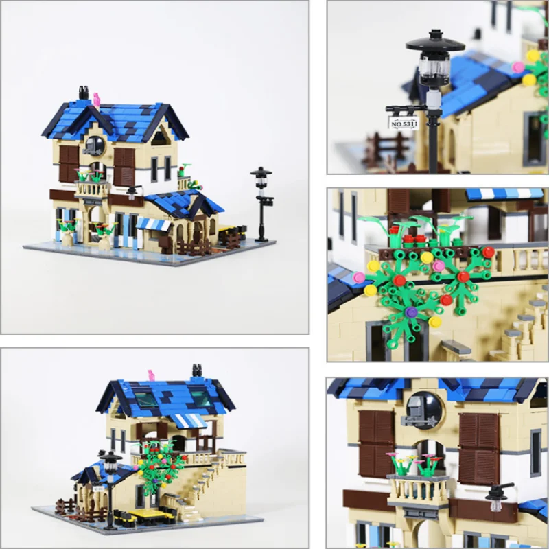 프랑스 컨트리 빌라 건축 키트, 마이크로 벽돌 건축 모델, 청소년을 위한 유럽식 주택 DIY