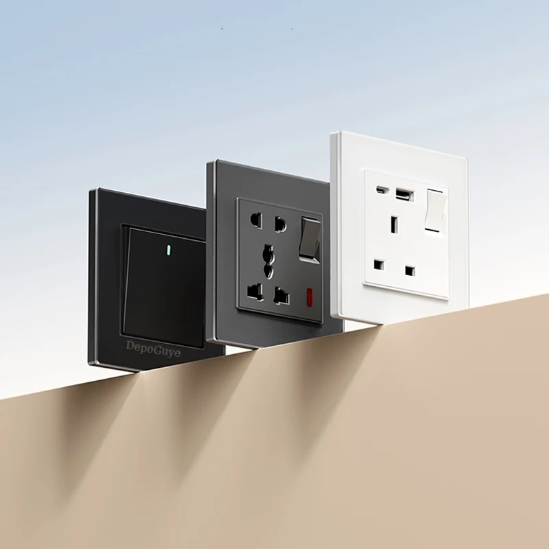 لوحة جدارية من الزجاج المقسى باللون الأسود منافذ ومفاتيح كهربائية في المملكة المتحدة مقبس منفذ شحن USB من النوع C 18 وات 1/2/3/4 عصابة 1/2 طريقة #2