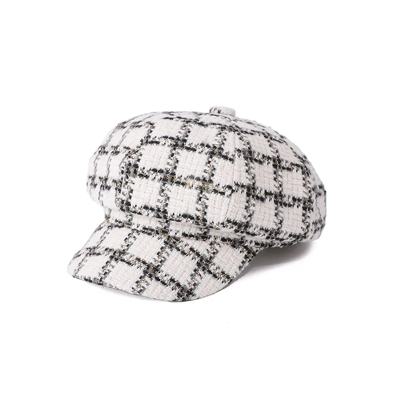 Octagonal Newsboy Cap Autumn Winter Hats For Women Beret Vintage Plaid Elegant Painter Cap Female 2023 New