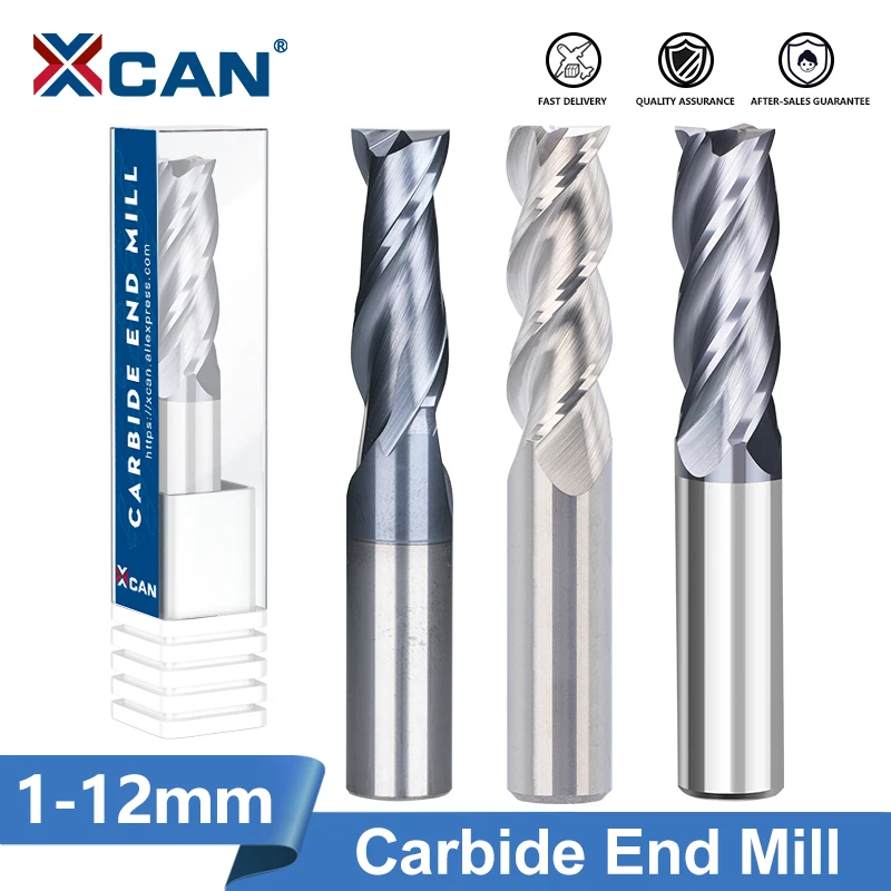 XCAN Milling Cutter 2 3 4 Flute Carbide Flat End Mill HRC 50 CNC Tool Cutter Spiral Router Bit 1 2 3 4 5 6 8 10 12mm