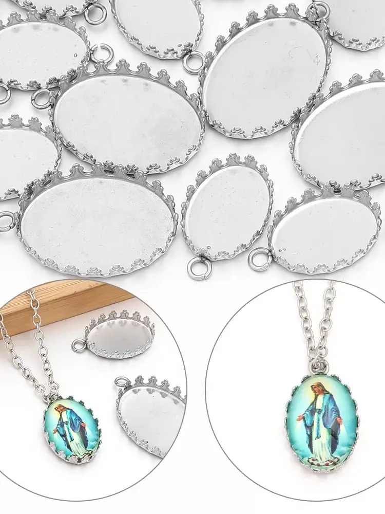 10 szt. 13x18/18x25mm Wewnętrzny Rozmiar Stal Nierdzewna Owalna Baza Kaboszonowa Oprawa Kamei Wkładka do Zawieszki Tworzenie Biżuterii — zdjęcie 2