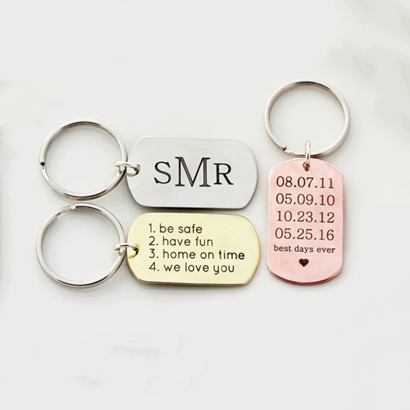 

New Customized LOGO Name Nameplate Keychain Fashion Stainless Steel Engraved Name Couple Keychain Women's Jewelry Accessories