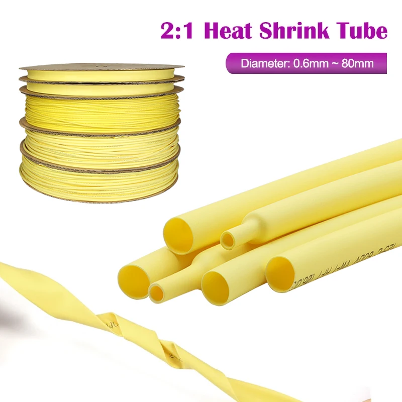 

1-25M Yellow 2:1 Heat Shrink Tube Dia 0.6mm ~ 80mm Polyolefin PE DIY Cable Repair Shrinkable Tubing Case Sleeve Wire Sheath Wrap