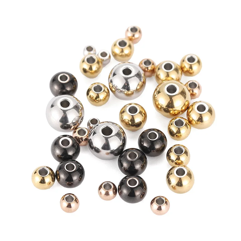 30-100pcs 3/4/6/8mm Stainless Steel Beads Rose Gold Black Loose Spacer Beads Ball Bead For Jewelry Making DIY Bracelets