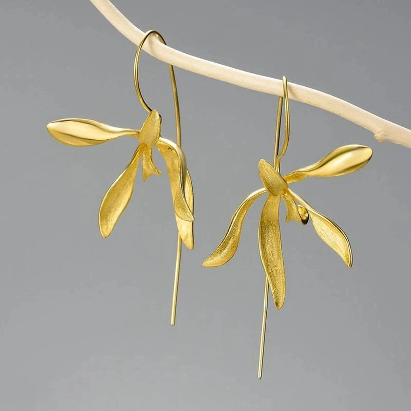 Exquisite Blooming Flower Hook Earrings Simple Accessories Gold Silver Color Plant Drop Dangle Earrings