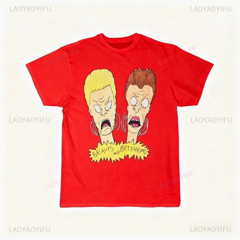 Beavis and Butthead Throwback 80s T-Shirt Funny Cute Beavis Butthead Shirt 80s Funny Anime Cartoon Tees Round Collar Tee Shirt