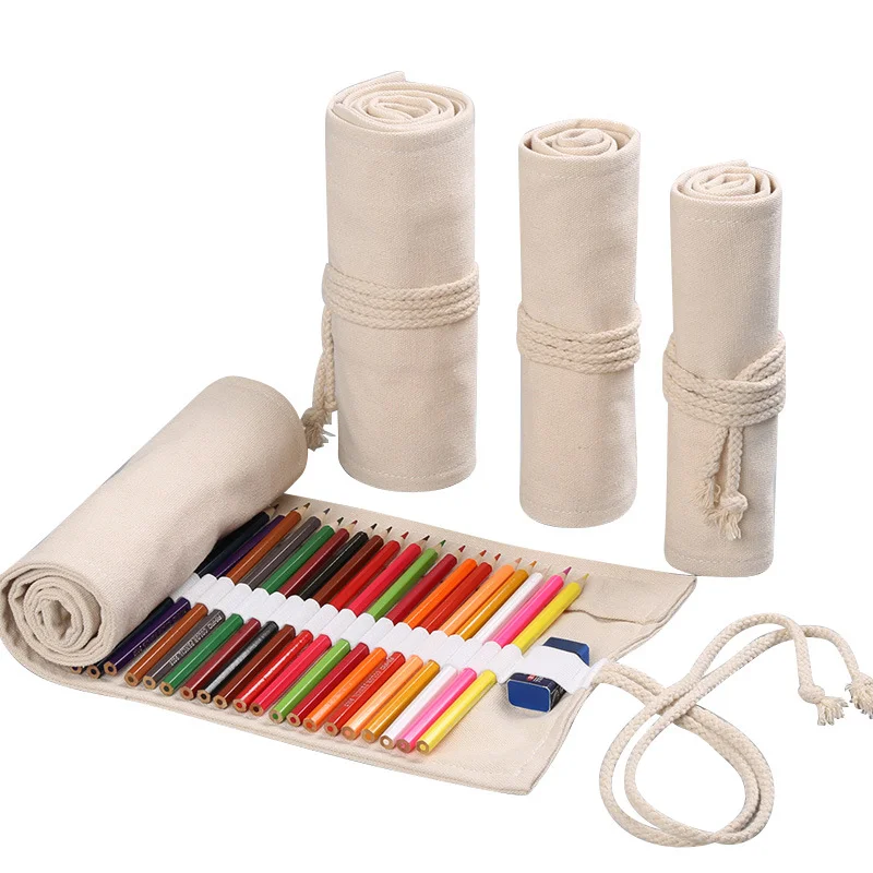 12/24/36/48/72 Hole Colorful Cloth Pencil Case Stationery Pencil Storage Bag Pencil roll School Student Supplies Paint Brush Bag