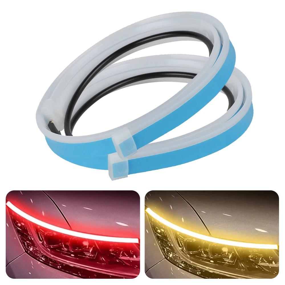 2Pcs DRL Car Daytime Running Light LED Flexible Strip Auto Headlights Red Turn Signal Yellow Brake Flow Lights Waterproof 12V