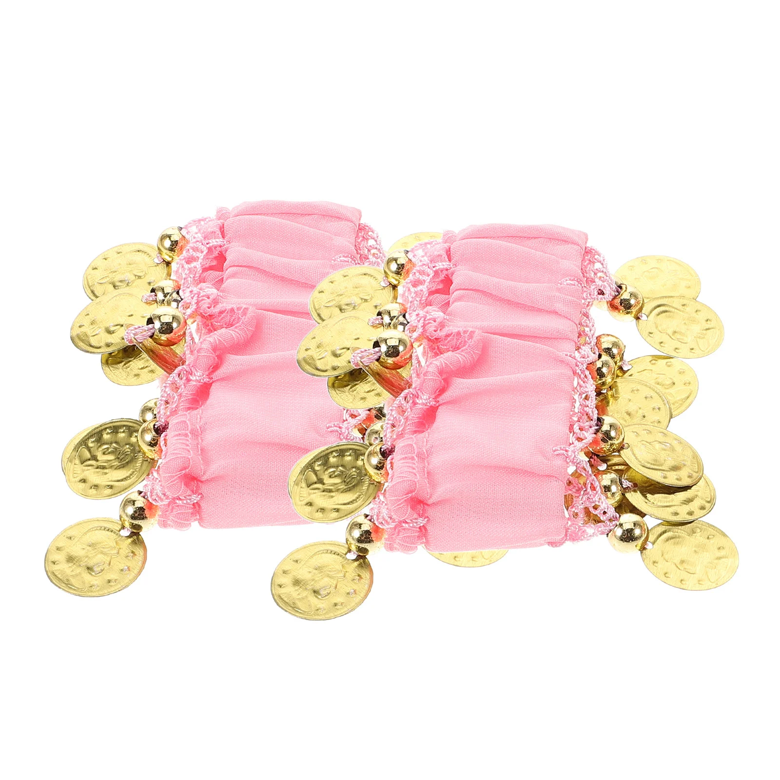 สายรัดข้อมือเต้นระบำหน้าท้องแบบ 2 ชิ้น ประดับเลื่อมผ้าชีฟอง สายรัดข้อมือแบบเหรียญ สำหรับการแสดงบนเวทีในวันฮาโลวีน อุปกรณ์เสริมสำหรับชุดการแสดง