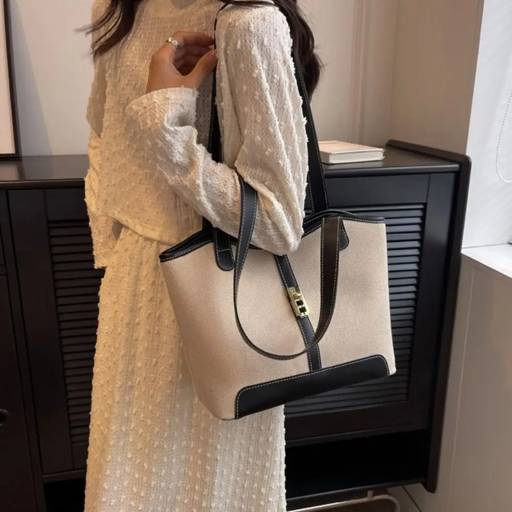 

Fashionable Color Collision Crossbody Bag Large Capacity Minimalist Style Shoulder Bag Lock Buckle Bucket Bag Work