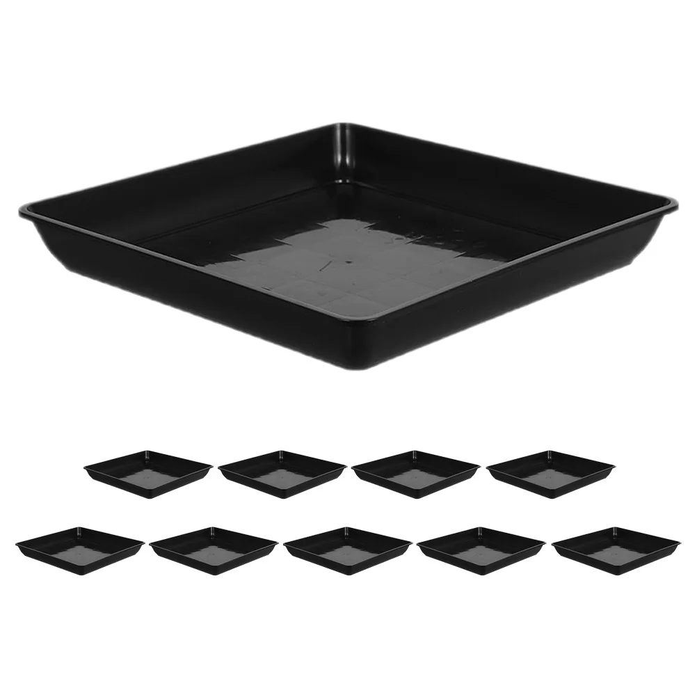 

10pcs Flower Pot Saucers: Square Plastic Planter Tray 10 Pack Durable Drainage Base For Indoor Outdoor Plants Black Water
