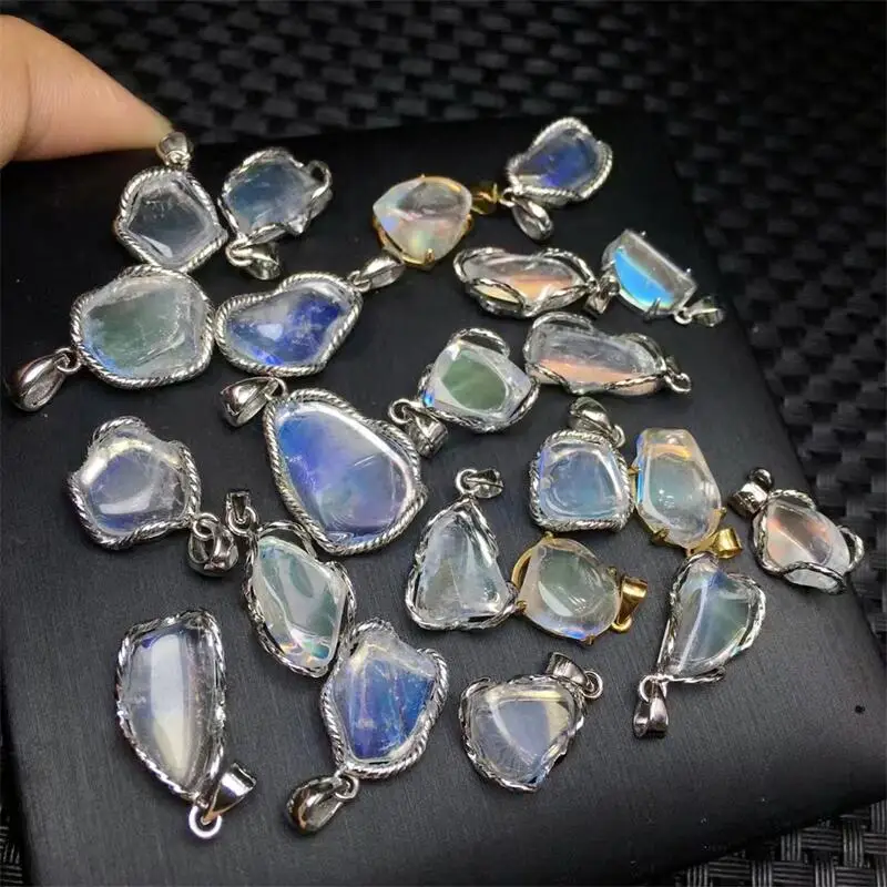 S925 Natural Madagascar Rainbow Moon Stone Pendant Fashion Pendant For Making DIY Jewelry Necklace Gift 1PCS