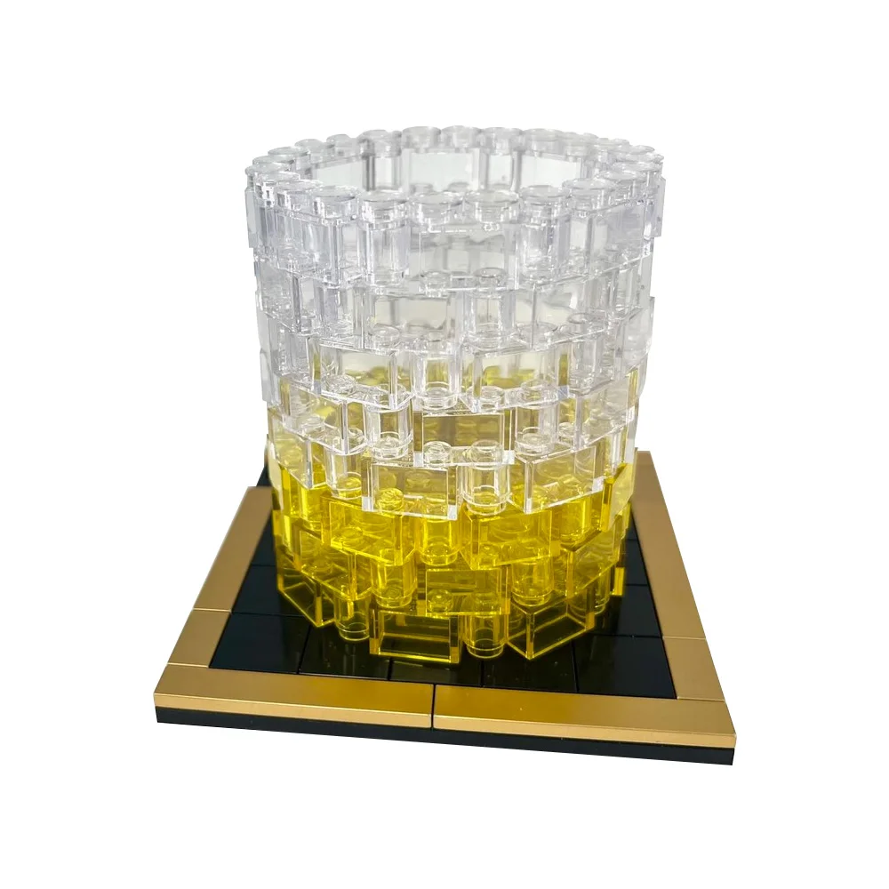 Gobricks MOC Whiskey Glass Life Building Blocks Model with Golden Tray Bricks Wine cup collection Assembled Toy Children Gift