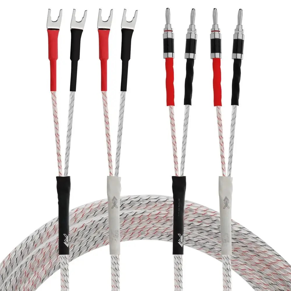 Пара акустических кабелей HIFI Audio с посеребренным разъемом типа «банан» в корпусе из углеродного волокна с родиевым покрытием Y-образной вилкой