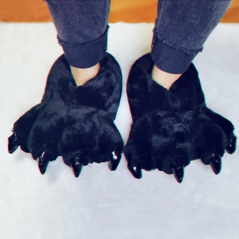 Thermal Fluffy Bear Paw Slippers Men Cosplay Stage Animal Claw Shoes Designer Fuzzy Flipflops Unisex Male's Indoor Pull On Shoes