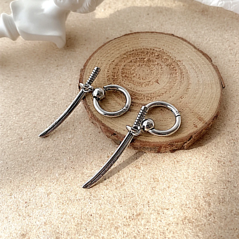 Trendy men retro Samurai earrings Boy cross sword  stainless steel niche Ear studs personality hip-hop Ear jewelry For boyfriend