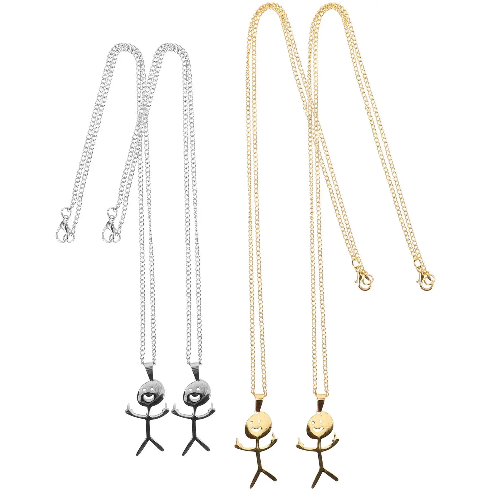

4 Pcs Finger Necklace Stainless Steel Funny Doodle Creative Cool Necklaces for Men Women Pendant Charm Personalized Gifts