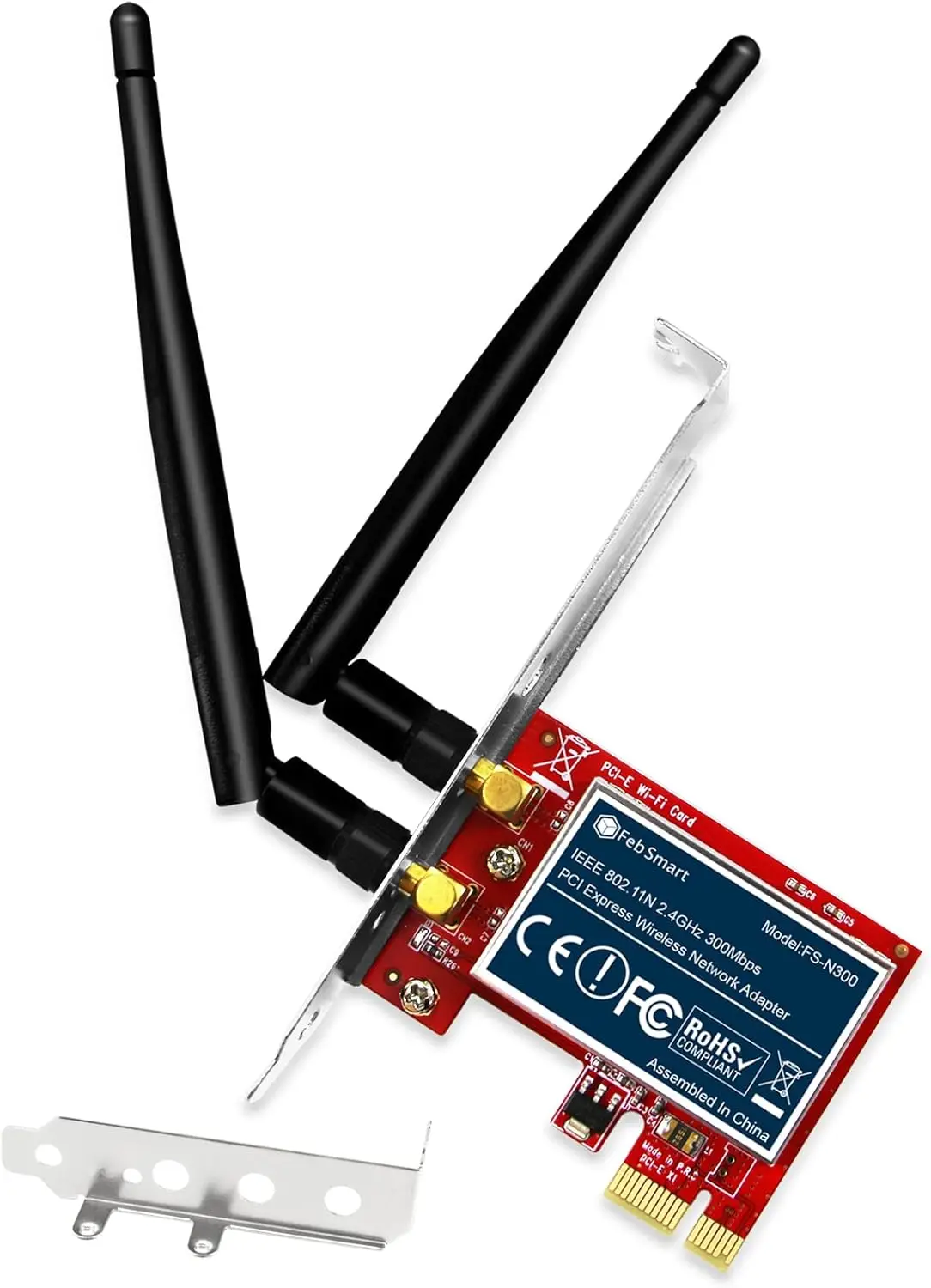 

2.4GHz 300Mbps PCIE WiFi Card for Windows 11/10/8/7/XP, Linux, Desktop PC Adapter