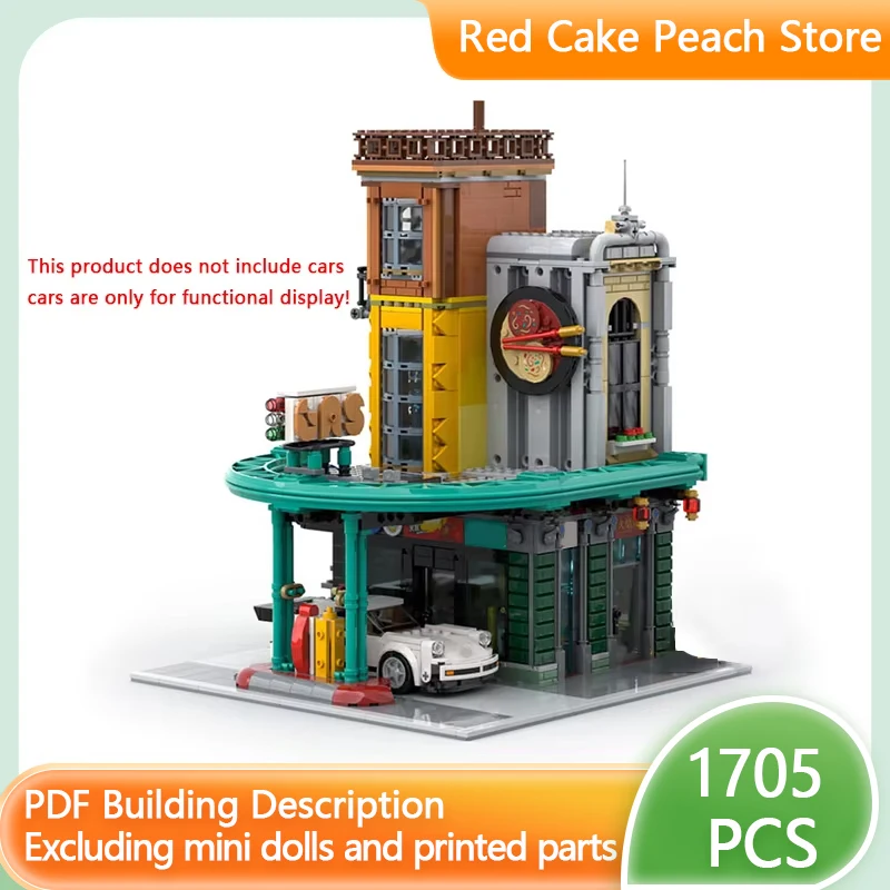 Street View Model MOC Building Bricks Gas Station Convenience Store Modular Technology Gifts Holiday Assemble Children Toys Suit