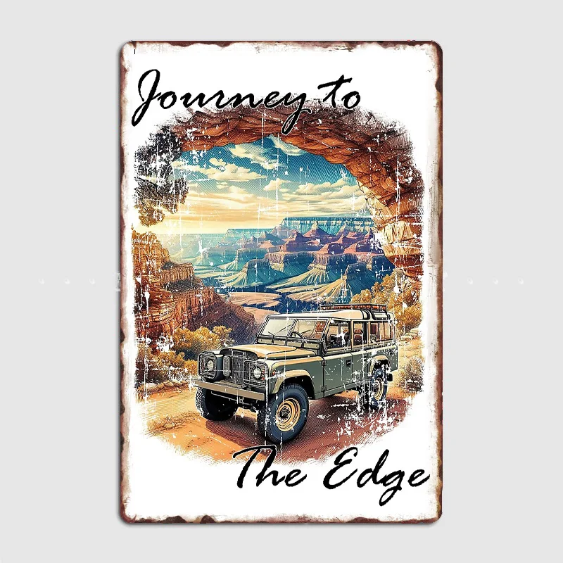 

Classic Car Journey to the Edge Posters Explore Retro Metal Poster Sign Garage Club Indoor Wall Room Decoration Home Decor