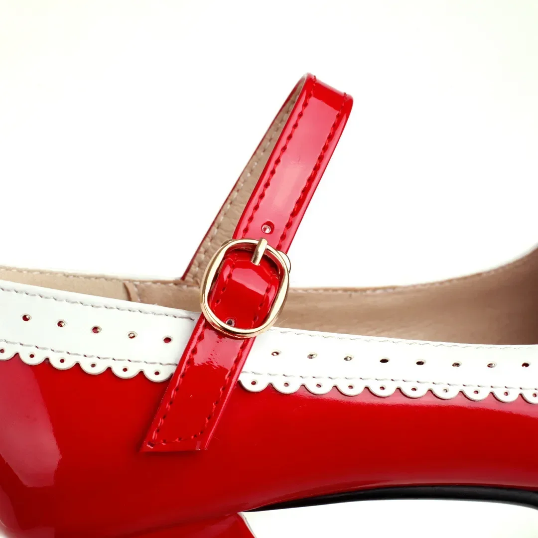 Big Size Sweet Bowttie Women Platform Mary Janes Yellow Pink Red High Block Heel Wedding Party Dress Lady Round Toe Lolita Shoes