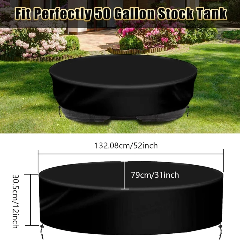 Oxford Cloth Stock Tank Cover For 50 Gallon Stock Tank Oval Suitable For Outdoor Use, Protect Your Stock Tank