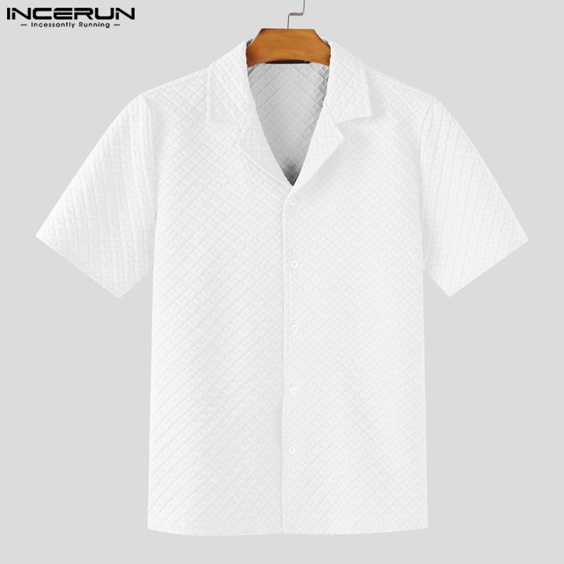 

INCERUN Men Shirt Solid Color Lapel Short Sleeve Summer Casual Men Clothing Streetwear 2025 Korean Style Male Shirts Tops S-5XL