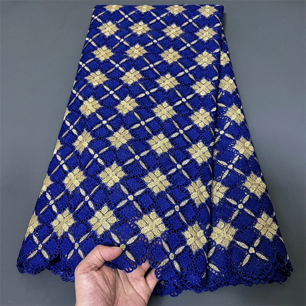 

2024High Quality African Nigerian Tulle Lace Fabric Cotton Embroidery Wedding Party Dress Golden Damask Sequins 5Yard Hz1272