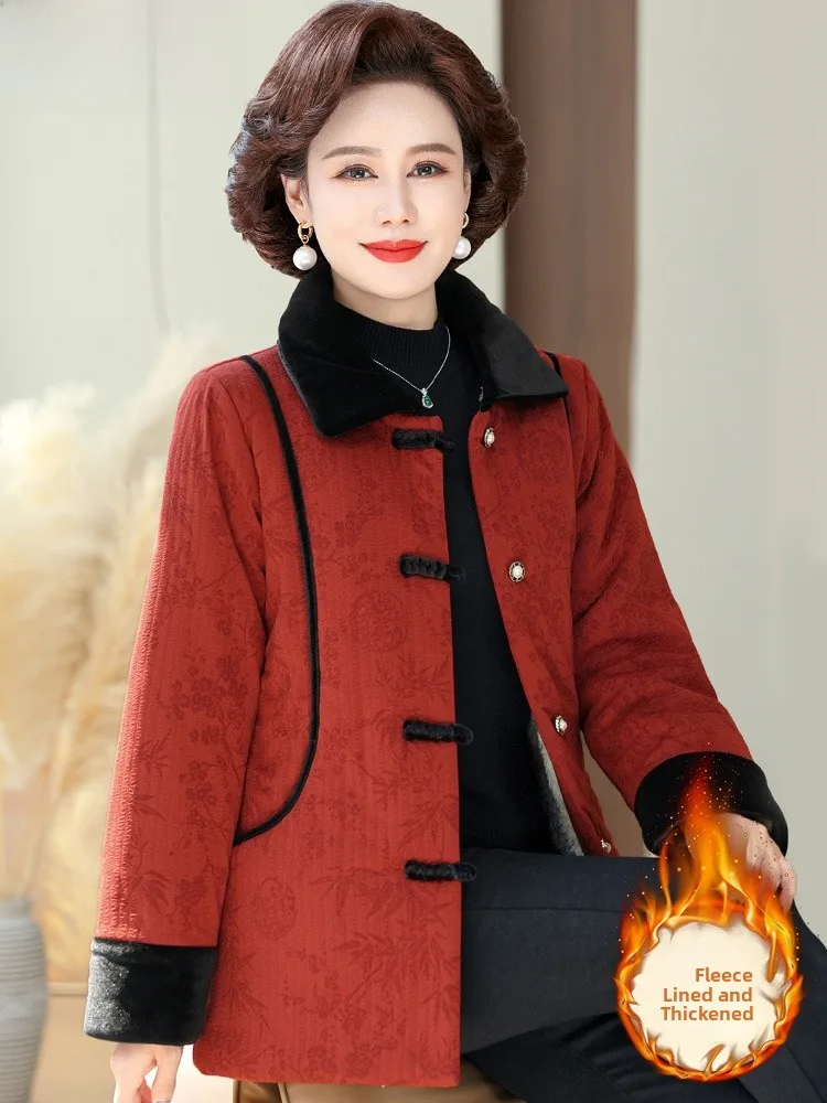

Thiened Fce Women's Cotton Jaet Autumn Winter Warm Faionable Traditional Chinese Sle andmother Clothes Outerwear