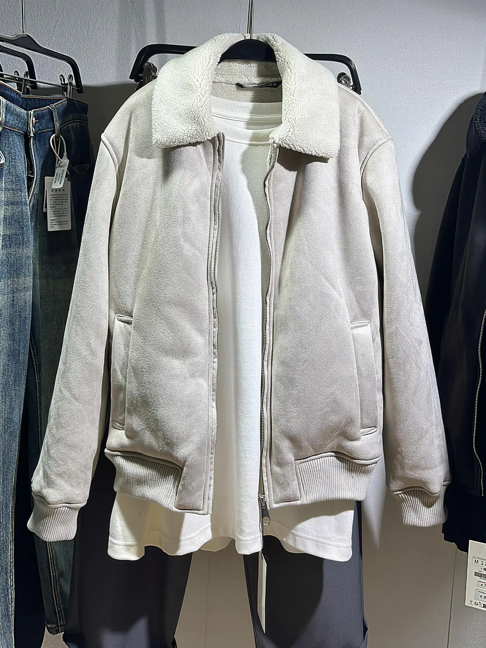 

Men's Fce Lined Jaet Autumn Winter Flip Collar Warmth Outerwear Velvet Texture Thi Long Sve Regular Fit Simple Sle