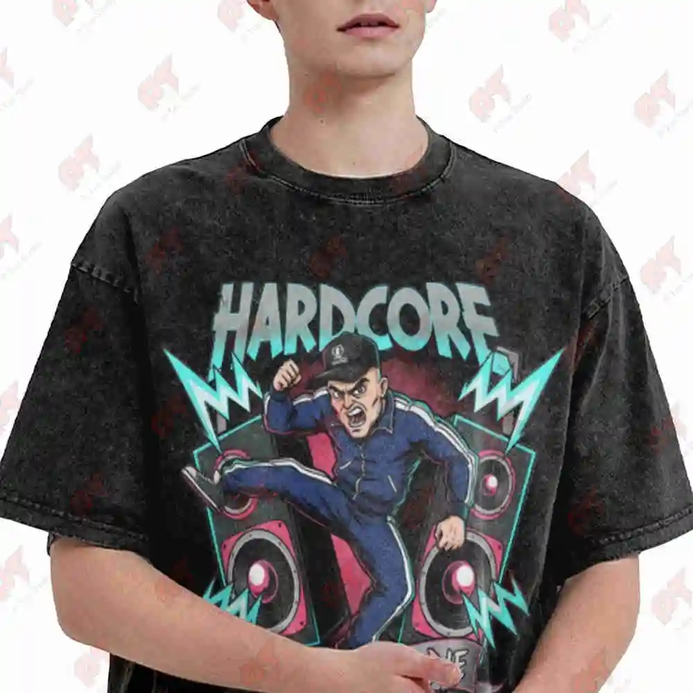 Hardcore Will Never Die Gabber Dancer Vintage Washed Tee Pure Cotton T-Shirt