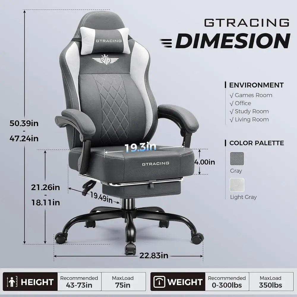 Ergonomic High-Back Gaming Chair with Breathable Fabric, Lumbar Support, and Footrest view 2
