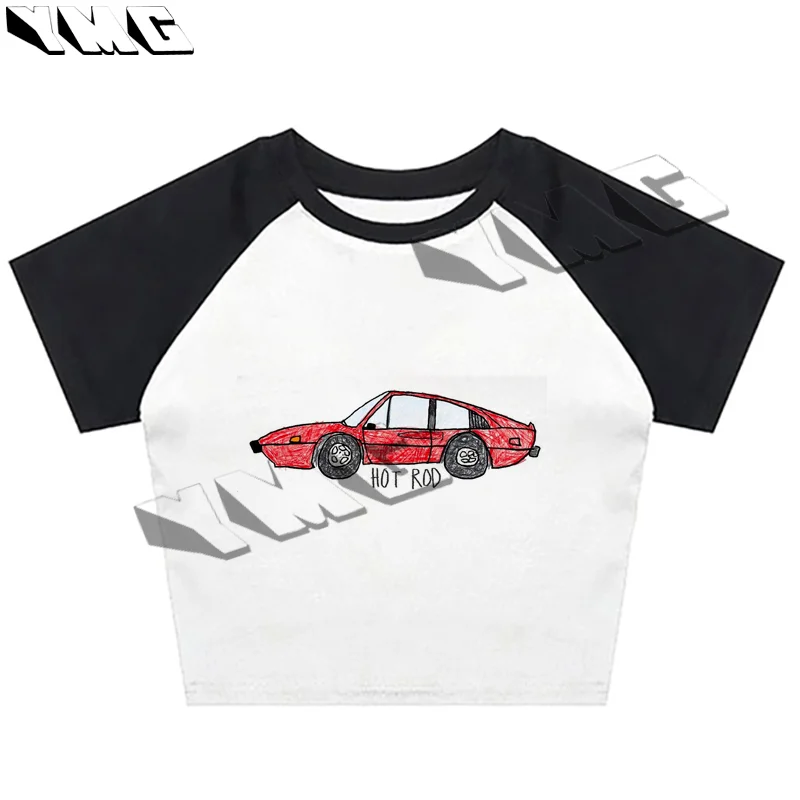 Anni '90 abbigliamento Vintage Red car Graphic Tees Y2k vestiti per ragazze Kawaii Gothic Y2k 2000s top vestiti Emo retro streetwear EMO girl