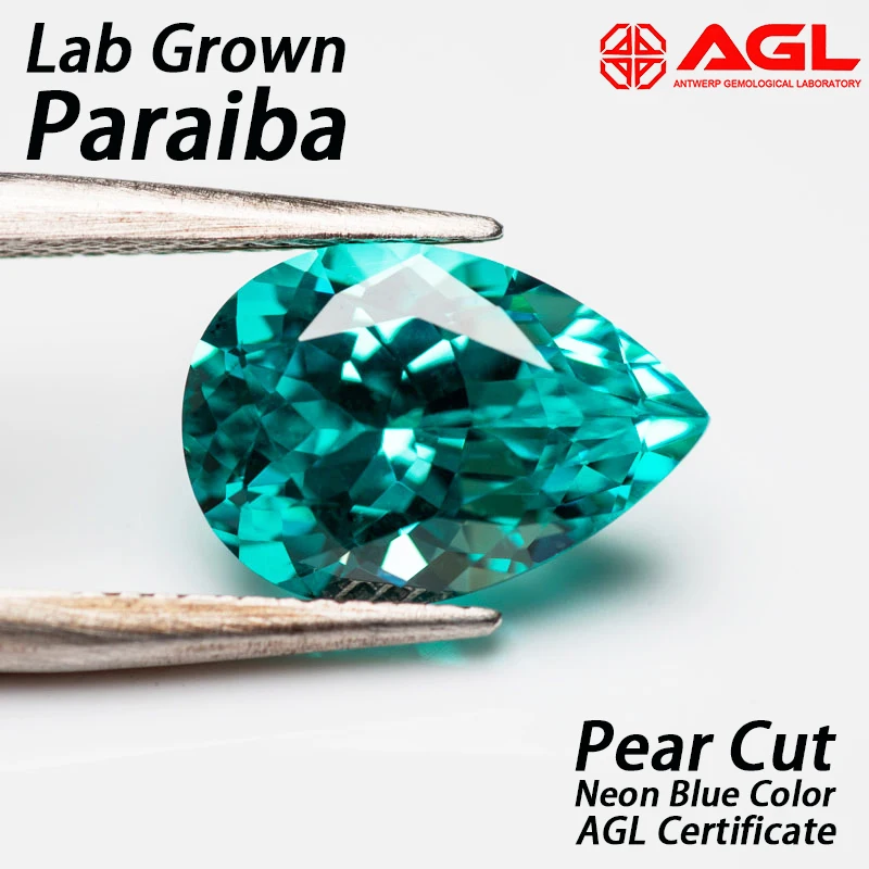 Gema de Paraiba Cultivada en Laboratorio, Corte Pera, Color Azul Neón, para Fabricación de Joyas y Abalorios DIY, Materiales Principales Seleccionables, Certificado AGL