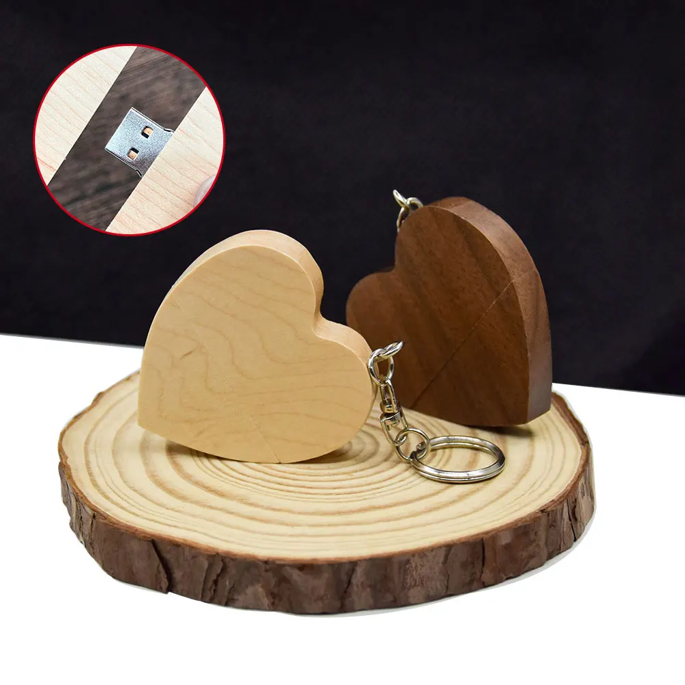 30 pcsHeart Huwelijksgeschenken USB Flash Drive Houten Pen Drive Real Capaciteit Memory Stick 64 GB/4 GB U Disk Het Geschenk van Herinneringen