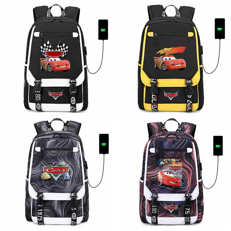 Disney Pixar Cars Zygzak McQueen Dziecięce torby szkolne Nastolatek Ładowanie USB Laptop Damski męski plecak Plecak podróżny Mochila